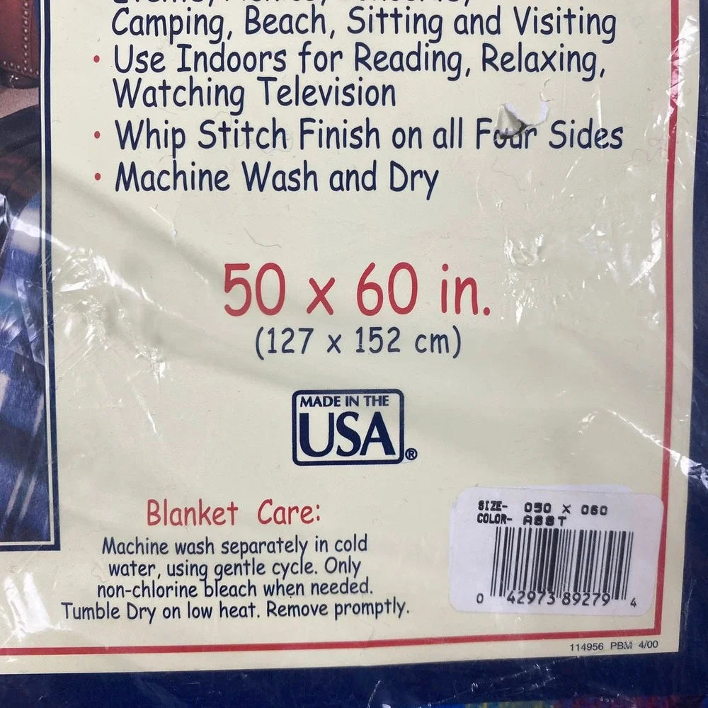 Vtg New Beacon 50x60 Blanket Throw Blue Yellow Red Plaid Virgin Acrylic USA Made